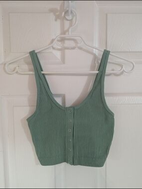 aerie Sage Ribbed Snap-Front Crop Tank